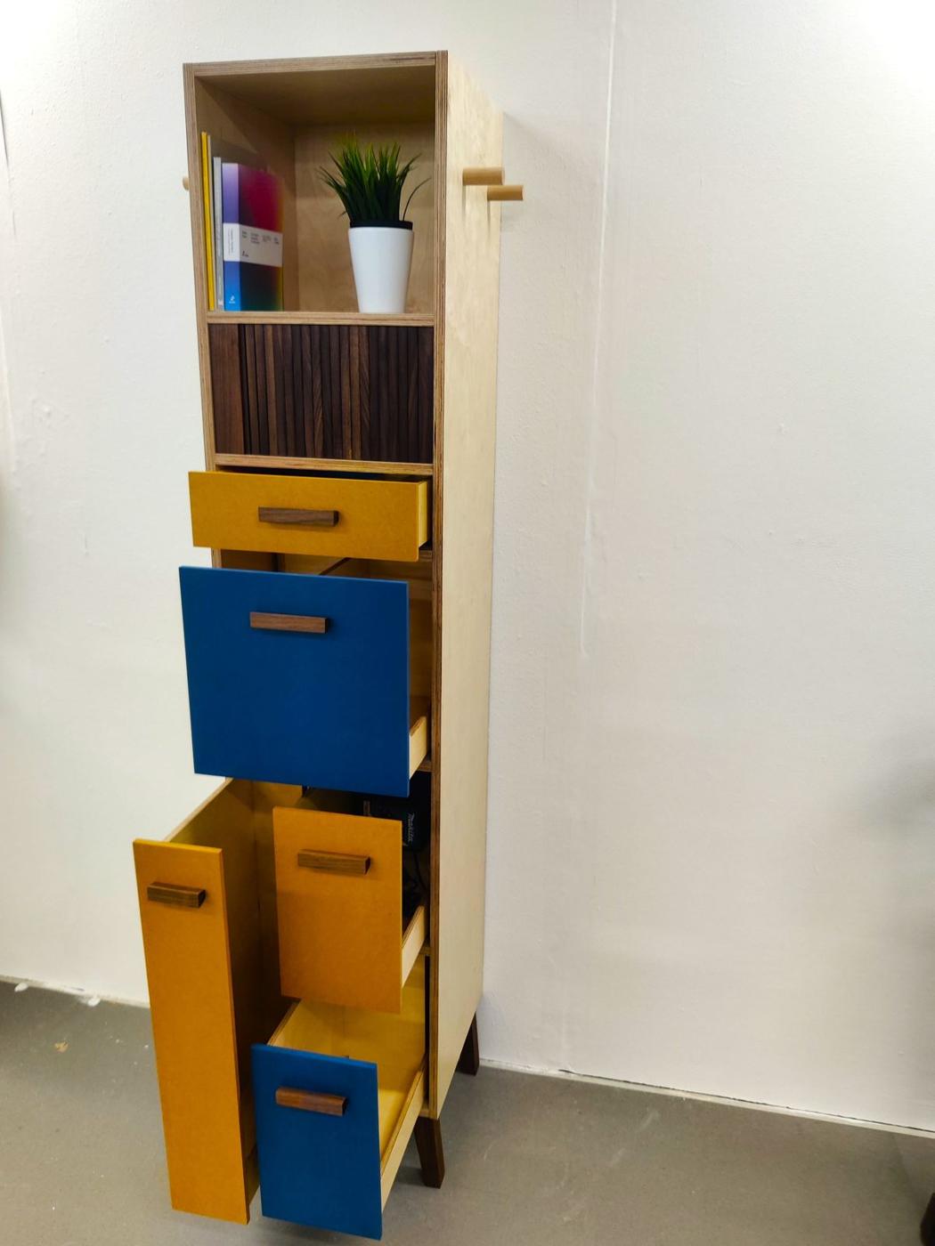 Tablarium with all drawers open