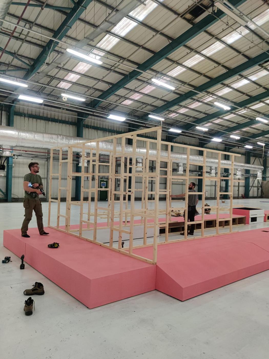 Timber frame on staging
