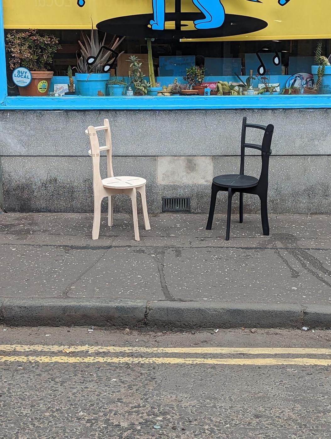 Plywood and black Valchromat chairs