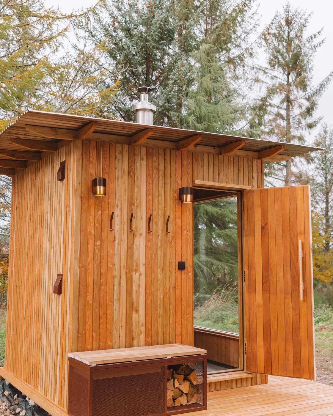 Sauna exterior with door open