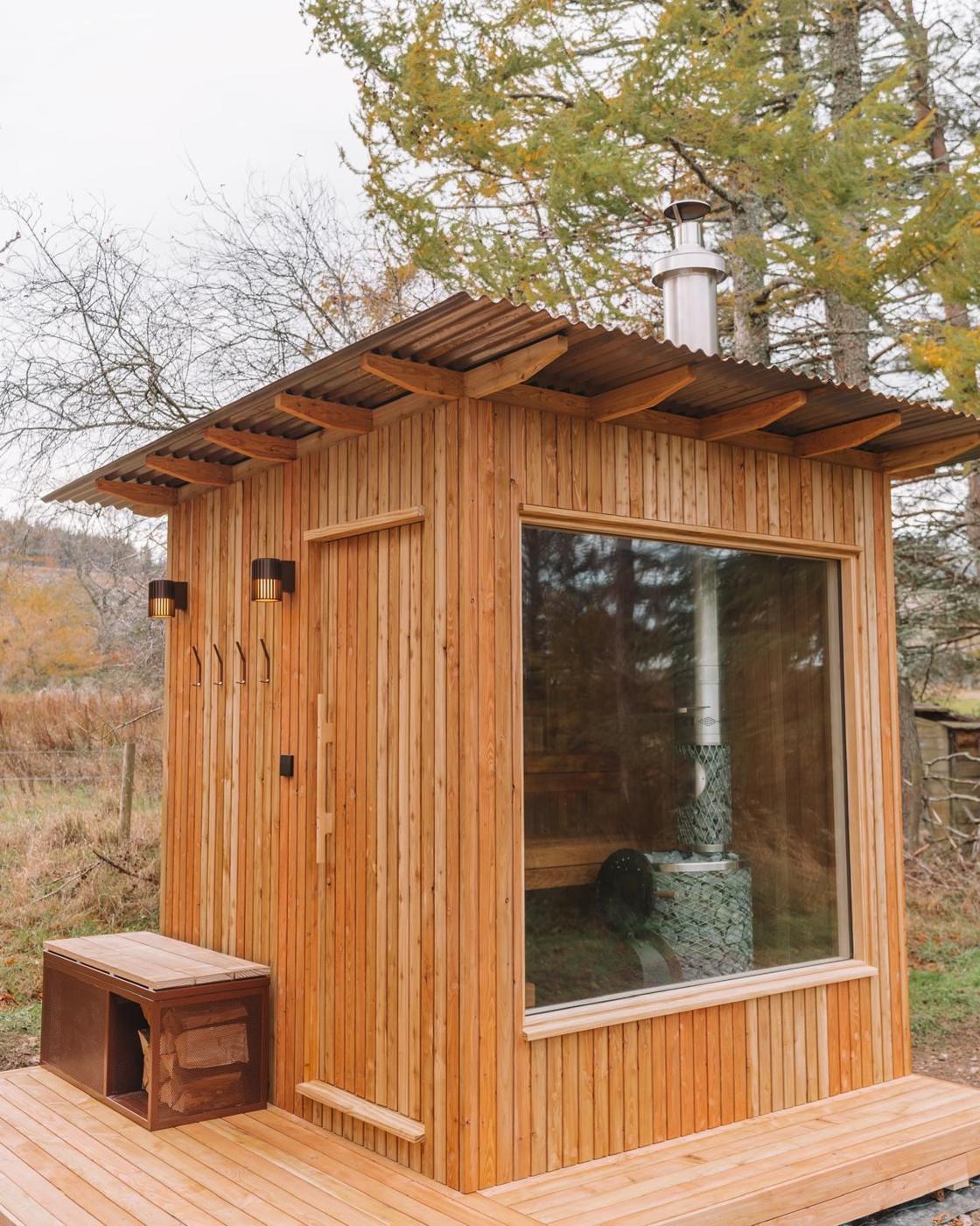 Sauna exterior with large window