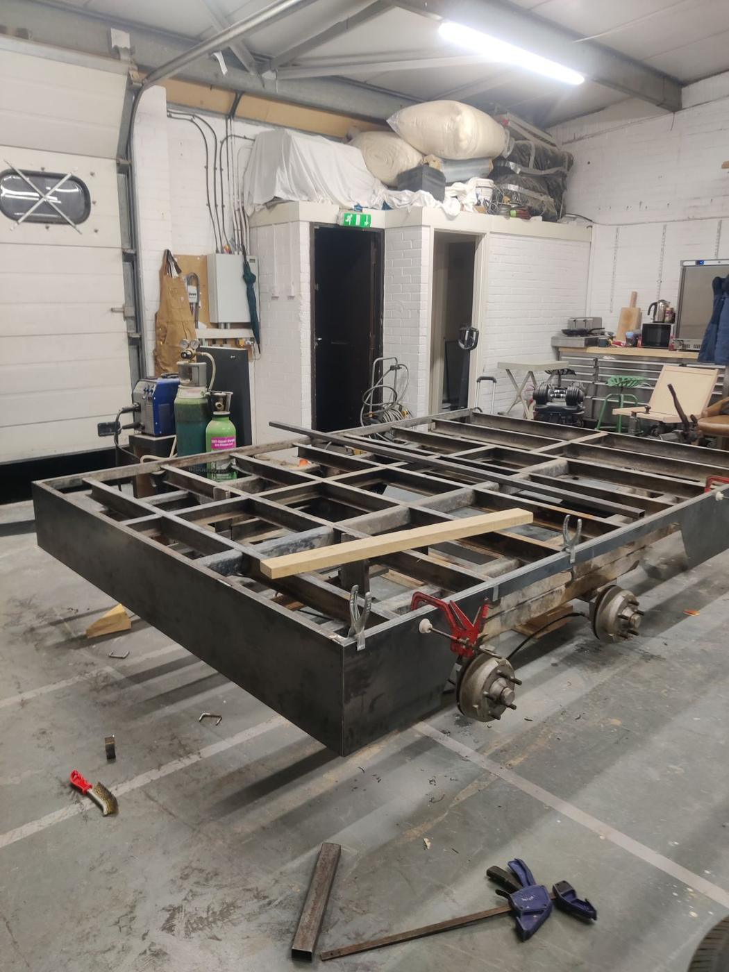 Trailer frame being welded in the workshop